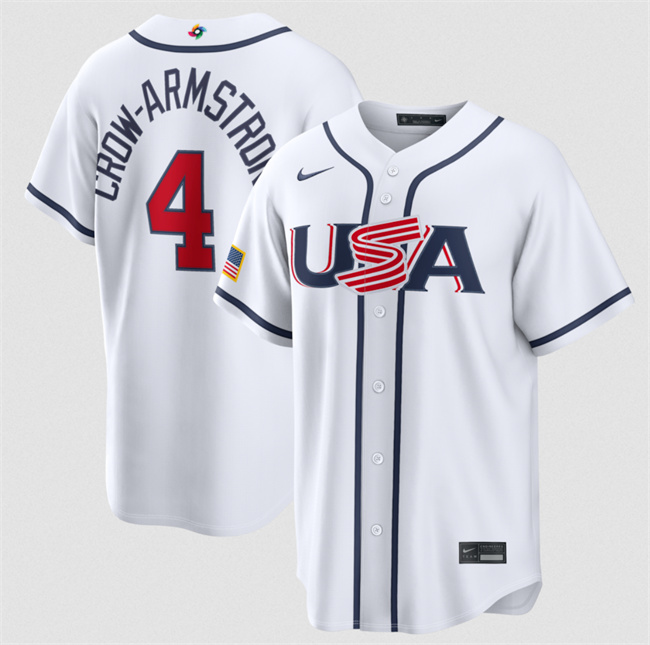 Men's USA Baseball #4 Pete Crow-Armstrong White 2026 World Baseball Classic Home Stadium Stitched Jersey