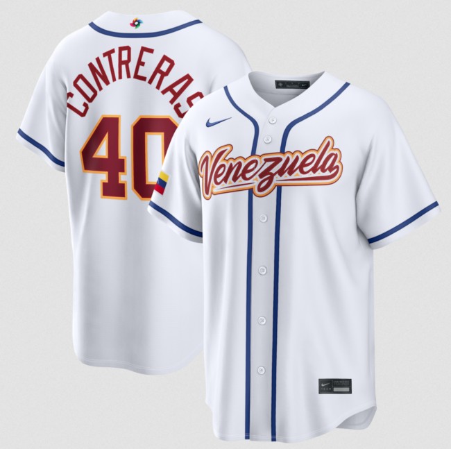 Men's Venezuela Baseball #40 Willson Contreras White 2026 World Baseball Classic Home Stadium Stitched Jersey