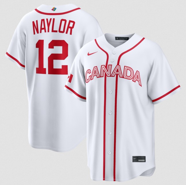 Men's Canada Baseball #12 Josh Naylor White 2026 World Baseball Classic Home Stadium Stitched Jersey