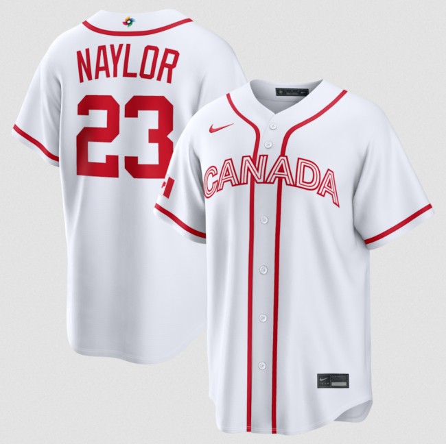 Men's Canada Baseball #23 Bo Naylor White 2026 World Baseball Classic Home Stadium Stitched Jersey
