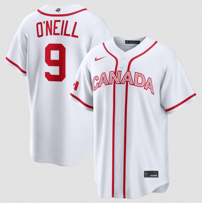 Men's Canada Baseball #9 Tyler O'Neill White 2026 World Baseball Classic Home Stadium Stitched Jersey