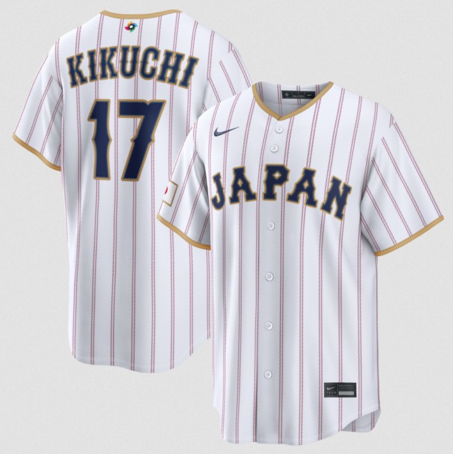 Men's Japan Baseball #17 Yusei Kikuchi White 2026 World Baseball Classic Home Stadium Stitched Jersey