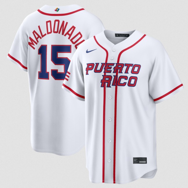Men's Puerto Rico Baseball #15 Martin Maldonado White 2026 World Baseball Classic Home Stadium Stitched Jersey