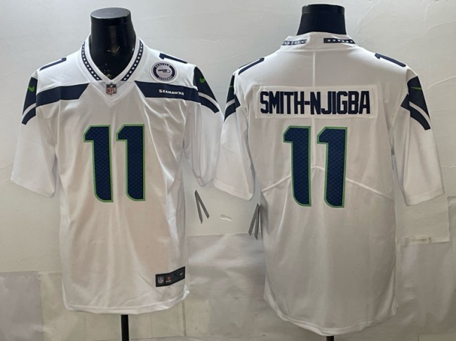 Men's Seattle Seahawks #11 Jaxon Smith-Njigba White Team Patch Vapor Limited Stitched Jersey
