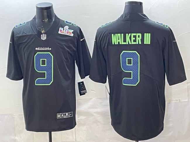 Men's Seattle Seahawks #9 Kenneth Walker III Black 2026 Super Bowl LX Patch Carbon Fashion Vapor Untouchable Limited Stitched Football Jersey
