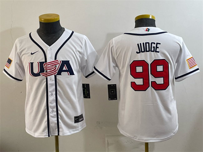 Youth USA Baseball #99 Aaron Judge White 2026 World Baseball Classic Home Stadium Stitched Baseball Jersey