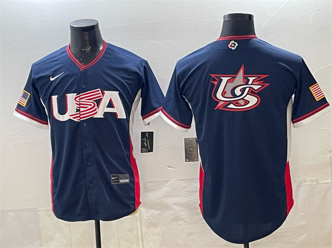 Men's USA Baseball Navy 2026 World Baseball Classic Big Logo Road Stadium Stitched Jersey