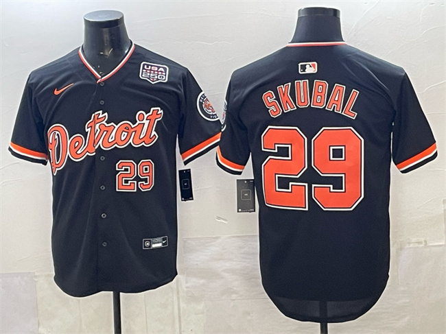 Men's Detroit Tigers #29 Tarik Skubal Navy 2026 Alternate USA 250' Patch Vapor Premier Limited Stitched Baseball Jersey