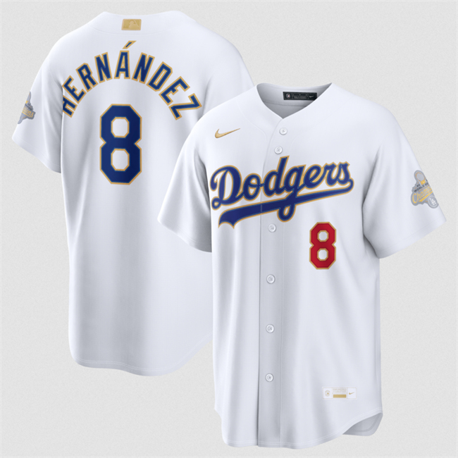 Men's Los Angeles Dodgers #8 Enrique Hernandez White 2026 Gold Collection Stadium Stitched Baseball Jersey