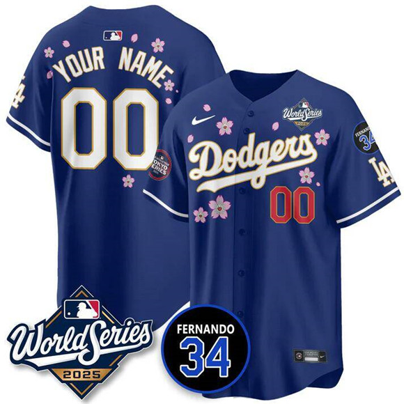 Youth Los Angeles Dodgers ACTIVE PLAYER Custom Royal Tokyo 2025 World Series With No. 34 Patch Vapor Limited Stitched Baseball Jersey
