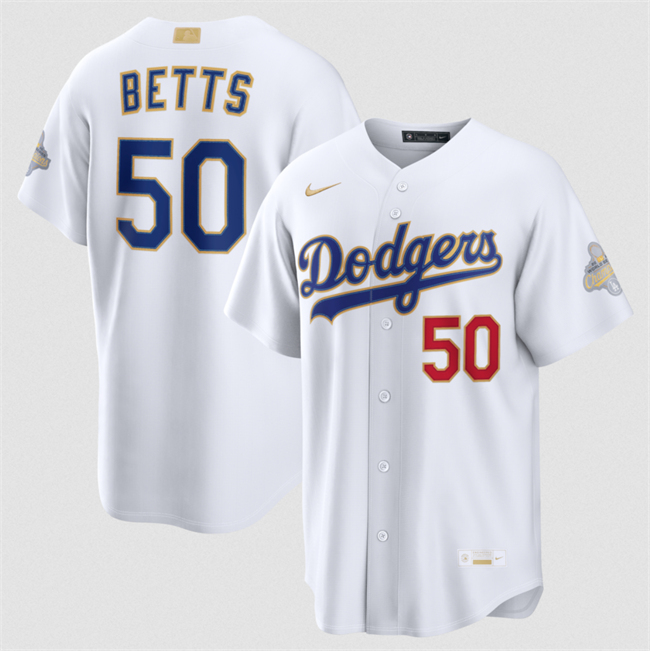 Youth Los Angeles Dodgers #50 Mookie Betts White 2026 Gold Collection Stadium Stitched Baseball Jersey