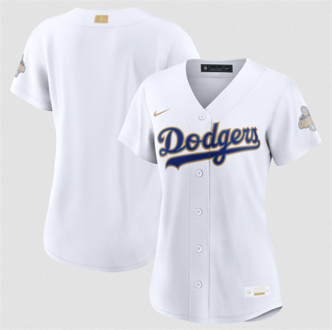 Women's Los Angeles Dodgers Blank White 2026 Gold Collection Stadium Stitched Baseball Jersey(Run Small)