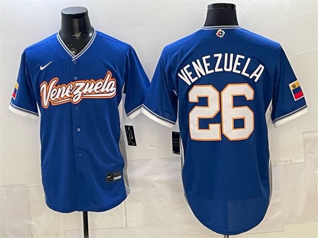 Men's Venezuela Baseball #26 Venezuela Royal 2026 World Baseball Classic Road Stadium Stitched Jersey