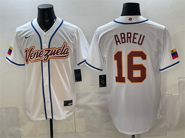 Men's Venezuela Baseball #16 Wilyer Abreu White 2026 World Baseball Classic Home Stadium Stitched Jersey