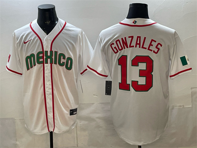 Men's Mexico Baseball #13 Adrian Gonzalez White 2026 World Baseball Classic Home Stadium Stitched Jersey