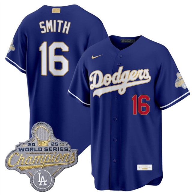Men's Los Angeles Dodgers #16 Will Smith Royal 2026 Alternate Gold Collection Stadium Stitched Baseball Jersey
