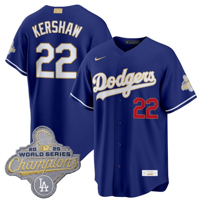 Men's Los Angeles Dodgers #22 Clayton Kershaw Royal 2026 Alternate Gold Collection Stadium Stitched Baseball Jersey