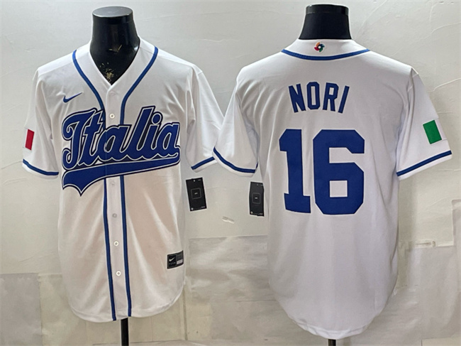 Men's Italy Baseball #16 Dante Nori White 2026 World Baseball Classic Home Stadium Stitched Jersey