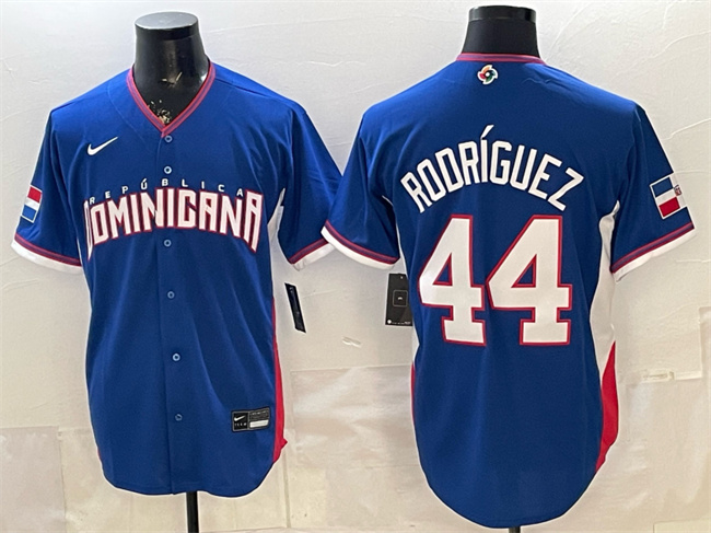 Men's Dominican Republic Baseball #44 Julio Rodriguez Royal 2026 World Baseball Classic Road Stadium Stitched Jersey