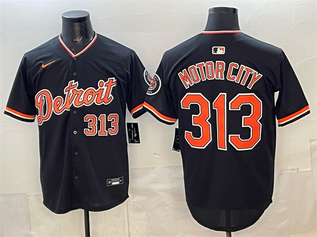 Men's Detroit Tigers #313 Motor City Black 2026 Alternate Vapor Premier Limited Stitched Baseball Jersey
