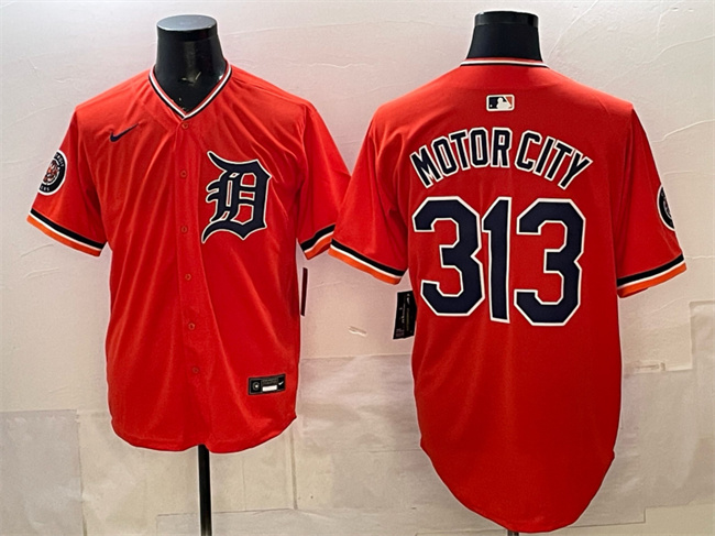 Men's Detroit Tigers #313 Motor City Orange 2026 Alternate Vapor Premier Limited Stitched Baseball Jersey