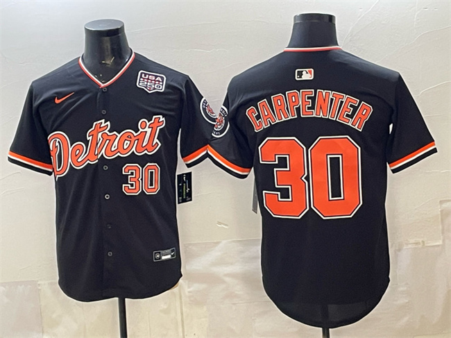 Men's Detroit Tigers #30 Kerry Carpenter Black 2026 Alternate USA 250' Patch Vapor Premier Limited Stitched Baseball Jersey