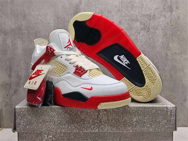 Men's Hot Sale Running weapon Air Jordan 4 White Red Shoes 0277