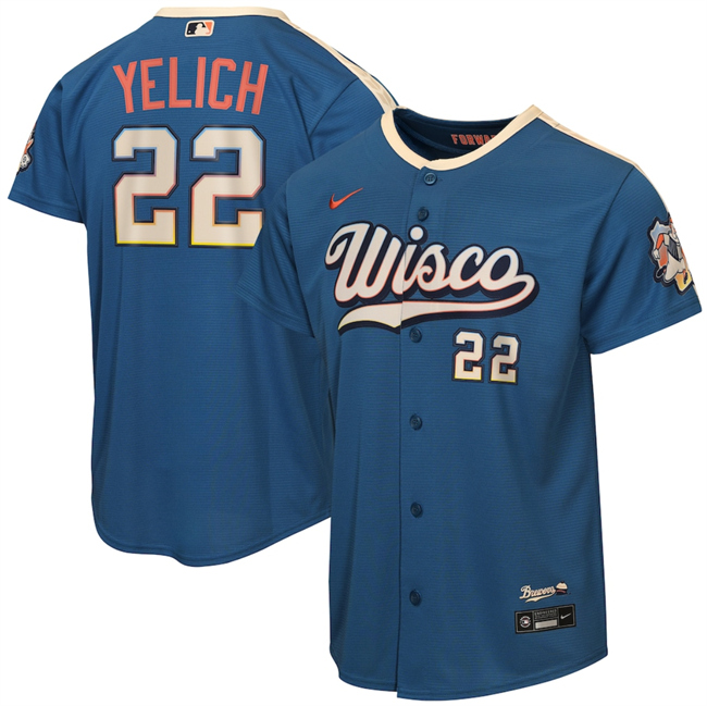 Youth Milwaukee Brewers #22 Christian Yelich Mineral Blue 2026 City Connect Stadium Stitched Baseball Jersey
