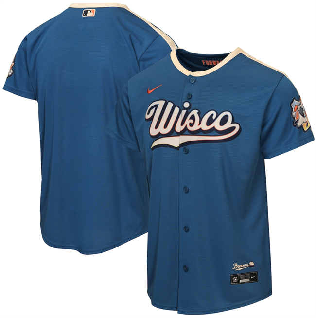 Youth Milwaukee Brewers Blank Mineral Blue 2026 City Connect Stadium Stitched Baseball Jersey