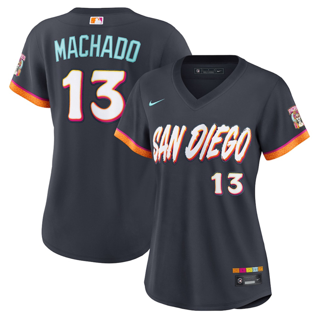 Women's San Diego Padres #13 Manny Machado Obsidian 2026 City Connect Stadium Stitched Baseball Jersey(Run Small)