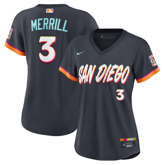 Women's San Diego Padres #3 Jackson Merrill Obsidian 2026 City Connect Stadium Stitched Baseball Jersey(Run Small)