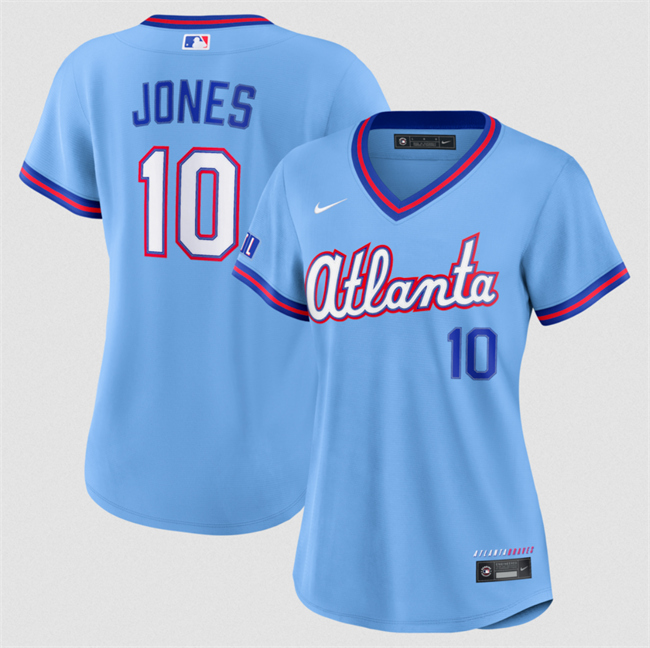 Women's Atlanta Braves #10 Chipper Jones Powder Blue 2026 City Connect Stadium Stitched Baseball Jersey(Run Small)
