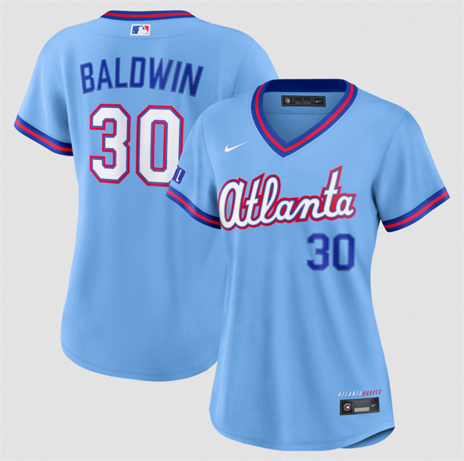 Women's Atlanta Braves #30 Drake Baldwin Powder Blue 2026 City Connect Stadium Stitched Baseball Jersey(Run Small)