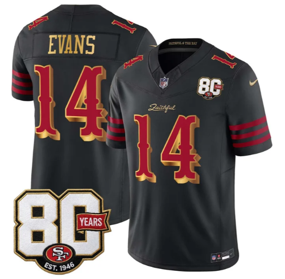 Men's San Francisco 49ers #14 Mike Evans Black 'Rivalries' F.U.S.E. 80th Anniversary Patch Vapor Limited Stitched Jersey