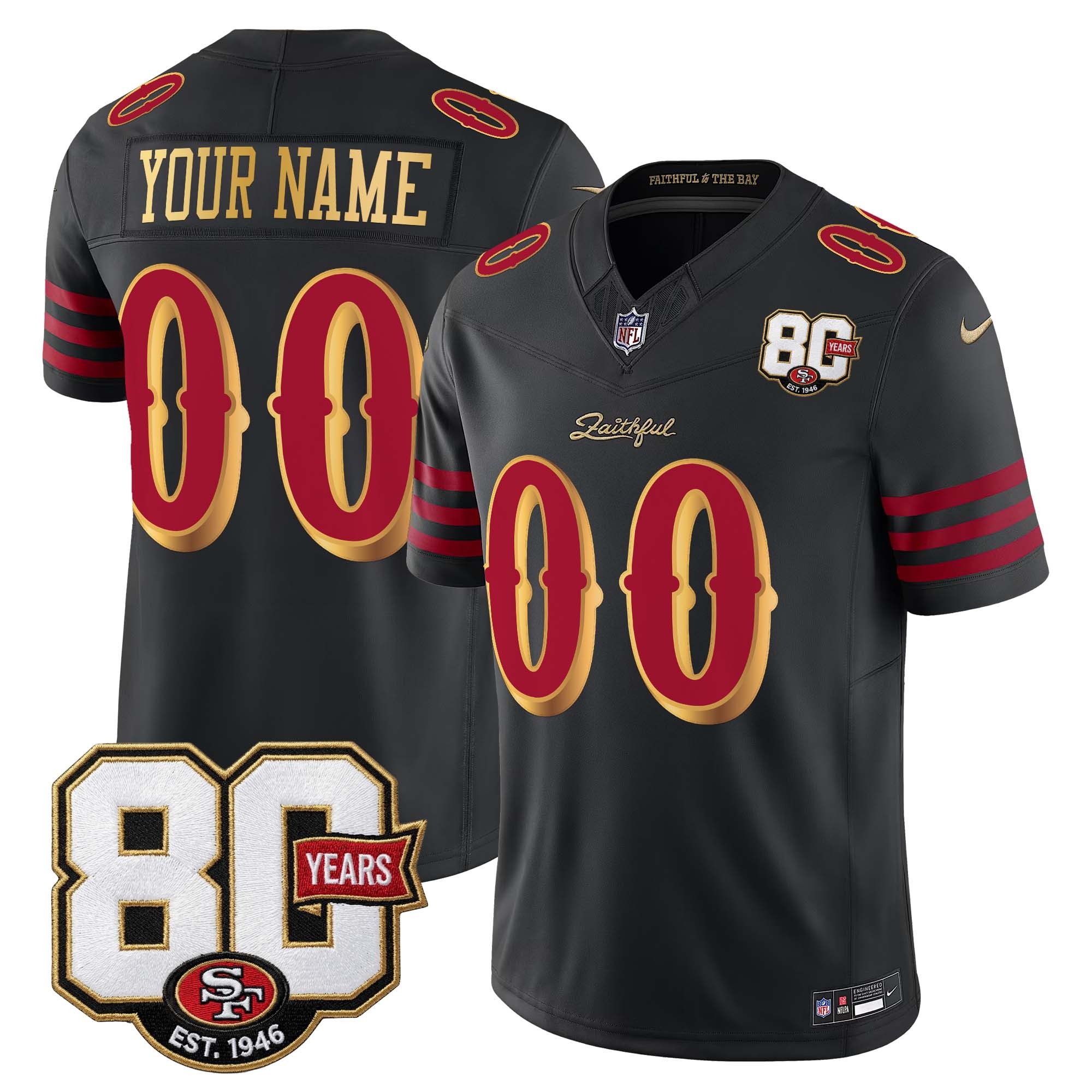 Men's & Women's & Youth San Francisco 49ers Custom Black 'Rivalries' F.U.S.E. 80th Anniversary Patch Vapor Limited Stitched Jersey