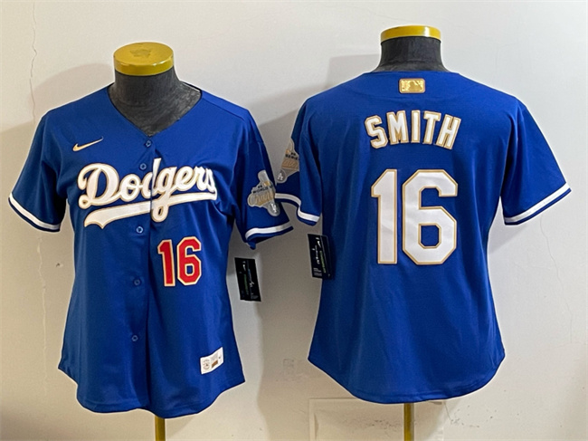Women's Los Angeles Dodgers #16 Will Smith Royal 2026 Alternate Gold Collection Stadium Stitched Baseball Jersey(Run Small)