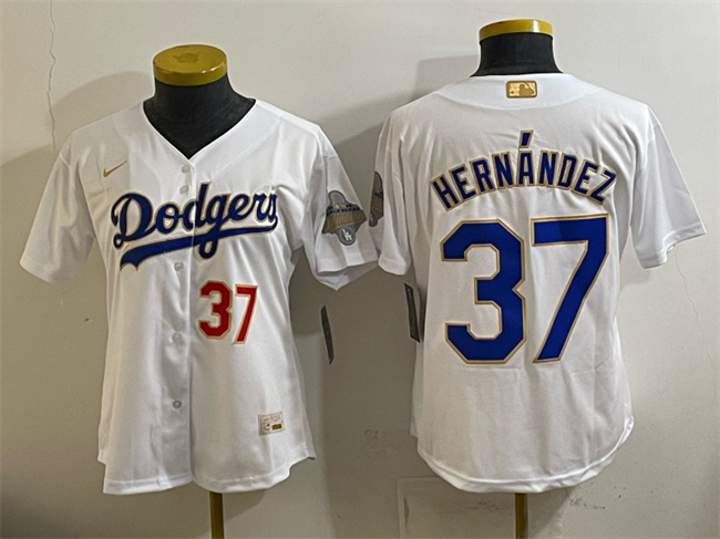 Women's Los Angeles Dodgers #37 Teoscar Hernandez White 2026 Gold Collection Stadium Stitched Baseball Jersey(Run Small)