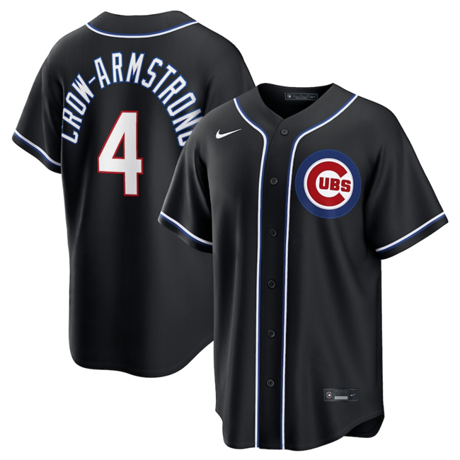Men's Chicago Cubs #4 Pete Crow-Armstrong 2026 Fashion Replica Black Out Stitched Baseball Jersey