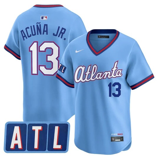 Youth Atlanta Braves #13 Ronald Acuna Jr. Powder Blue 2026 City Connect Limited Stitched Jersey