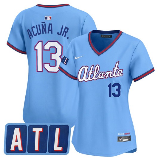 Women's Atlanta Braves #13 Ronald Acuna Jr. Powder Blue 2026 City Connect Limited Stitched Jersey