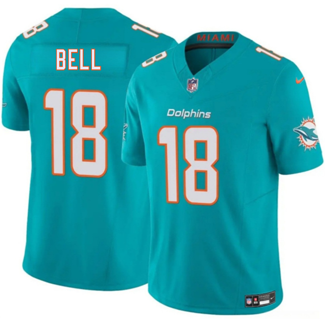 Men's Miami Dolphins #18 Chris Bell Aqua 2026 Draft F.U.S.E. Vapor Limited Stitched Football Jersey