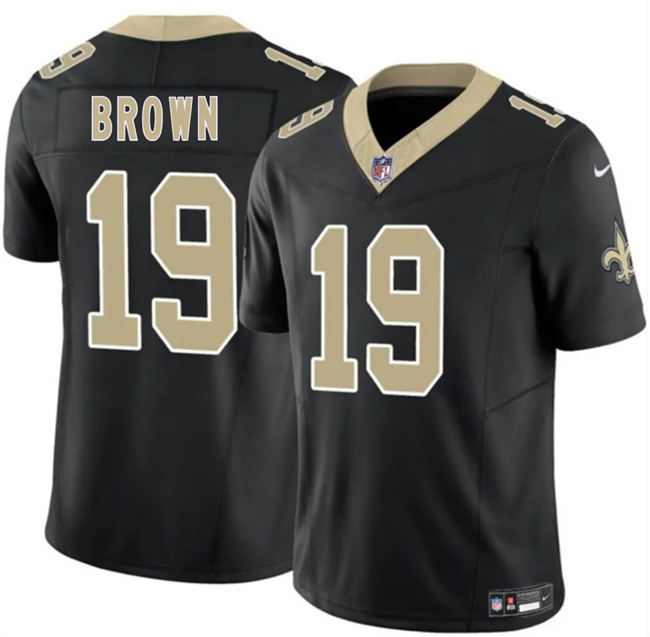 Men's New Orleans Saints #19 Barion Brown Black 2026 Draft F.U.S.E Vapor Limited Stitched Football Jersey