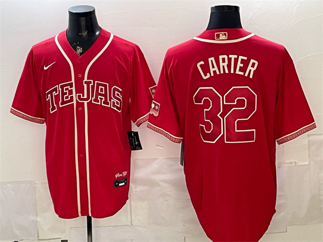 Men's Texas Rangers #32 Evan Carter Red 2026 City Connect Stadium Stitched Baseball Jersey