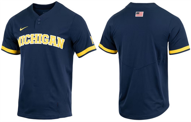 Men's Michigan Wolverines Blank Navy Stitched Baseball Jersey