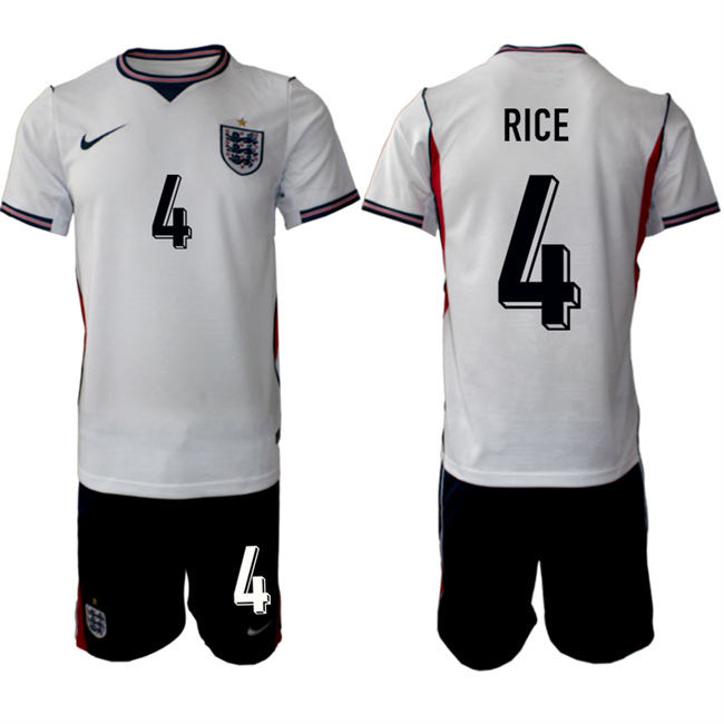 Men's England #4 Declan Rice 2026 White Home Soccer Jersey Suit