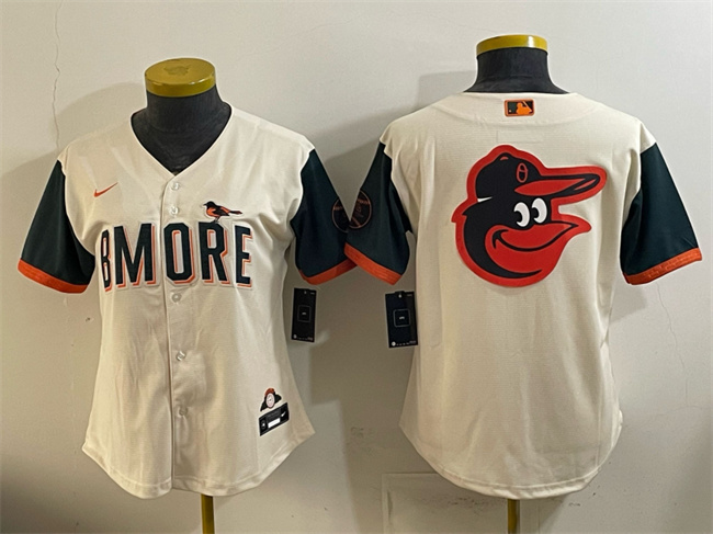 Women's Baltimore Orioles Team Big Logo Natural 2026 City Connect Stadium Stitched Baseball Jersey(Run Small)