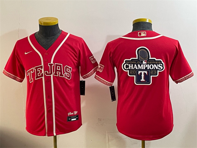 Youth Texas Rangers Team Big Logo Red 2026 City Connect Stadium Stitched MLB Baseball Jersey