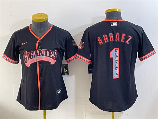 Women's San Francisco Giants #1 Luis Arraez Black 2026 Alternate Stadium Stitched Baseball Jersey(Run Small)