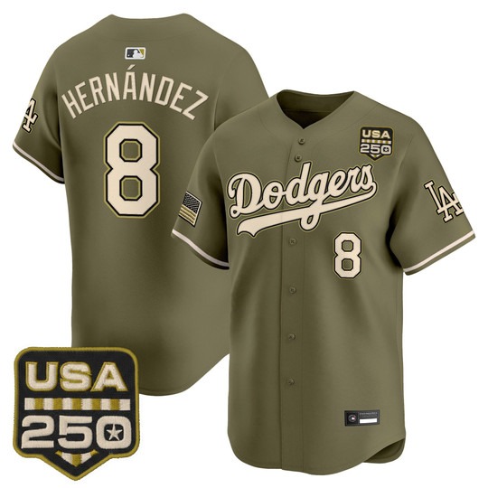 Men's Los Angeles Dodgers #8 Kike Hernandez Olive 2026 Armed Forces Day Limited Stitched Jersey