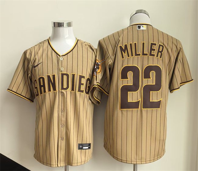 Men's San Diego Padres #22 Mason Miller Tan Cool Base Stitched Baseball Jersey